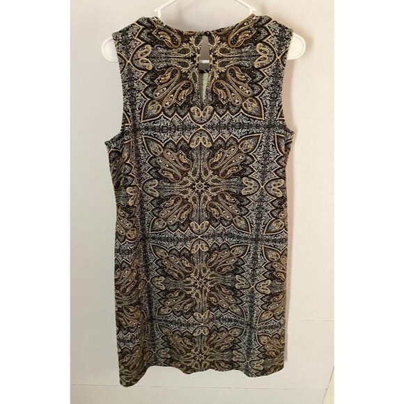 J. Jill Women’s Medium Brown Sleeveless Midi Shift Dress Scoop Neck Patterned - Picture 2 of 6
